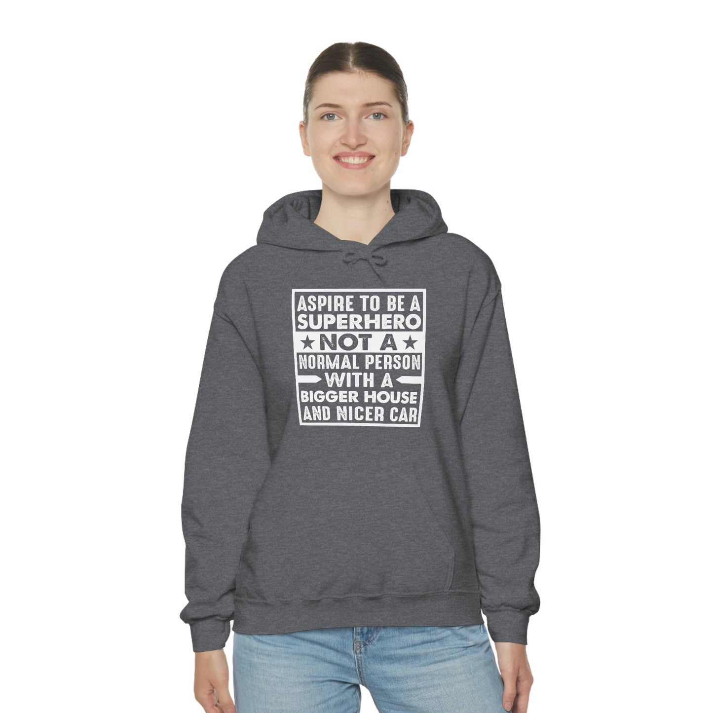 Andrew Tate Quote Hoodie: “Aspire to be a superhero”  Unisex Heavy Blend™ Hooded Sweatshirt