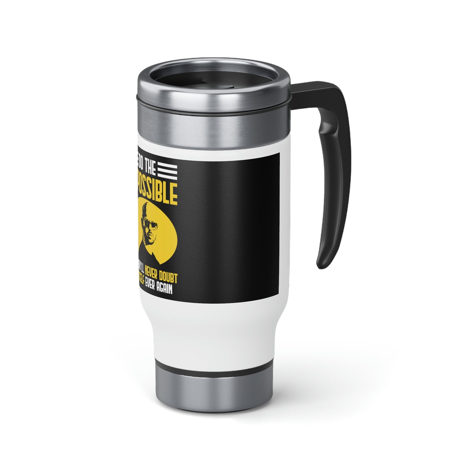 Andrew Tate Quote Travel Mug: Conquer the Impossible with Unwavering Confidence Stainless Steel Travel Mug with Handle, 14oz