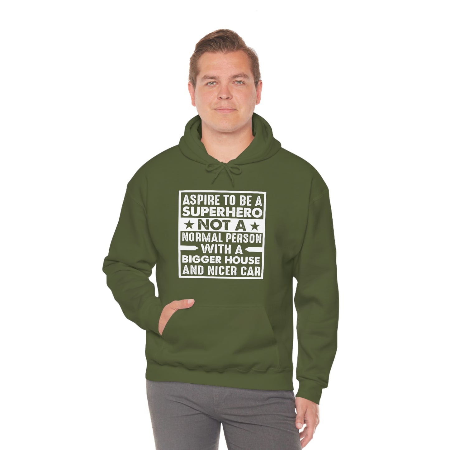 Andrew Tate Quote Hoodie: “Aspire to be a superhero”  Unisex Heavy Blend™ Hooded Sweatshirt