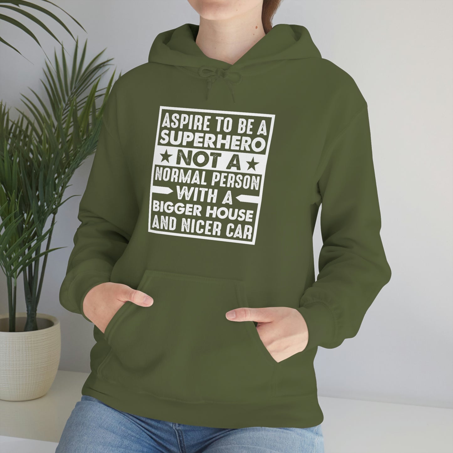 Andrew Tate Quote Hoodie: “Aspire to be a superhero”  Unisex Heavy Blend™ Hooded Sweatshirt