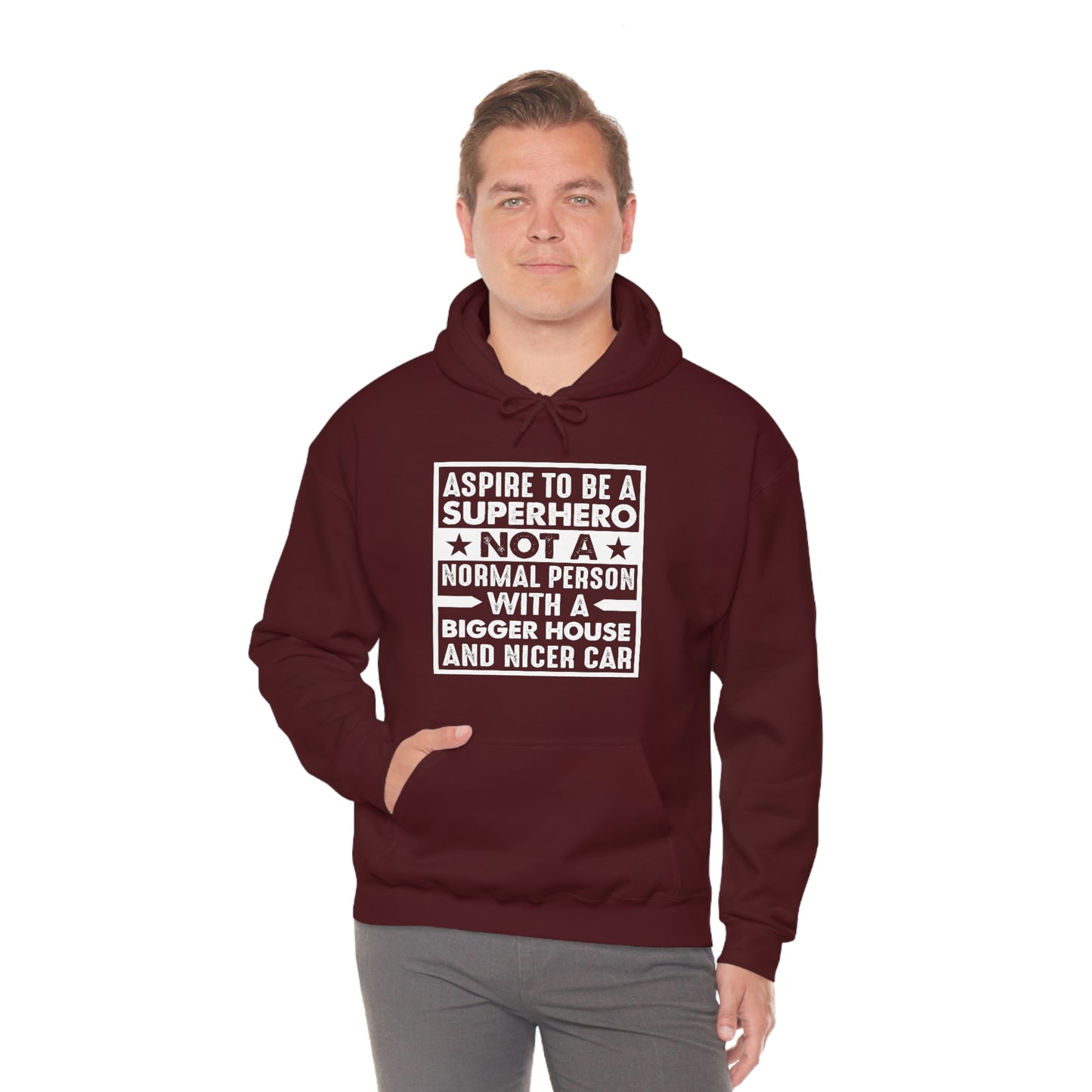 Andrew Tate Quote Hoodie: “Aspire to be a superhero”  Unisex Heavy Blend™ Hooded Sweatshirt