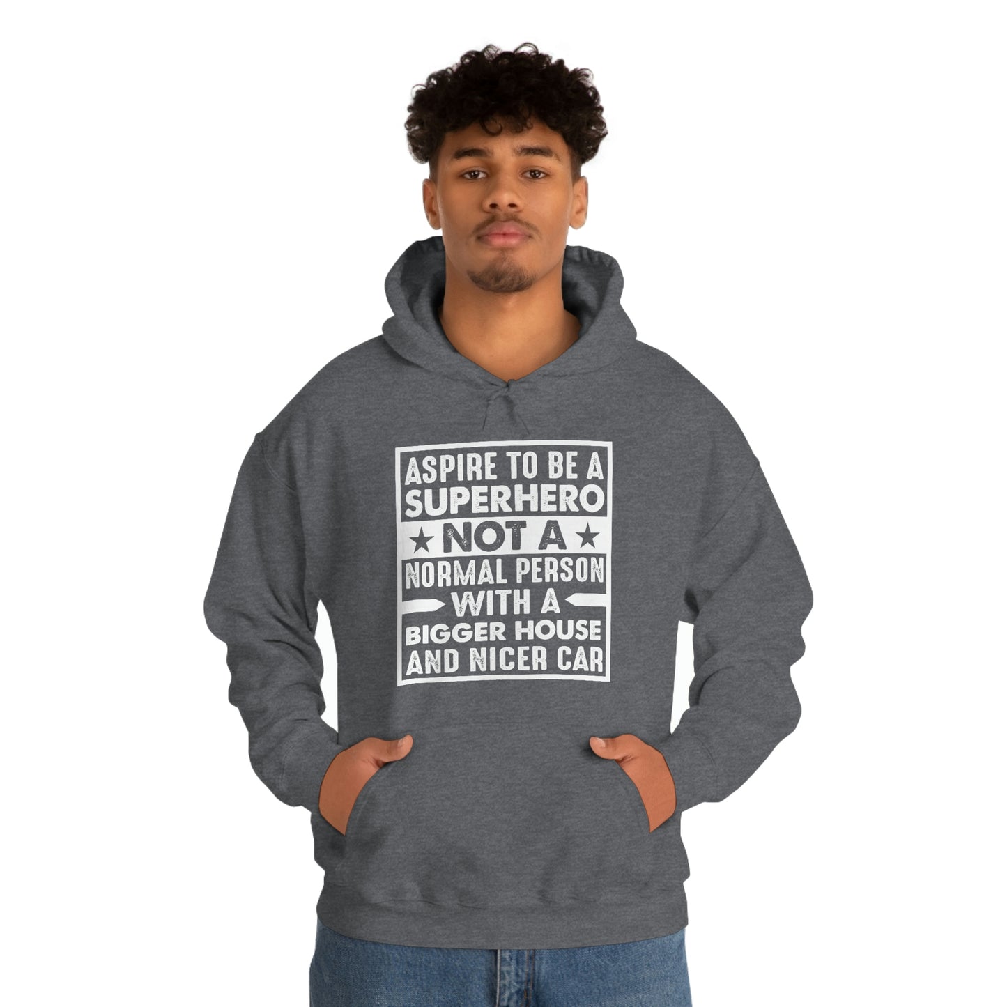 Andrew Tate Quote Hoodie: “Aspire to be a superhero”  Unisex Heavy Blend™ Hooded Sweatshirt