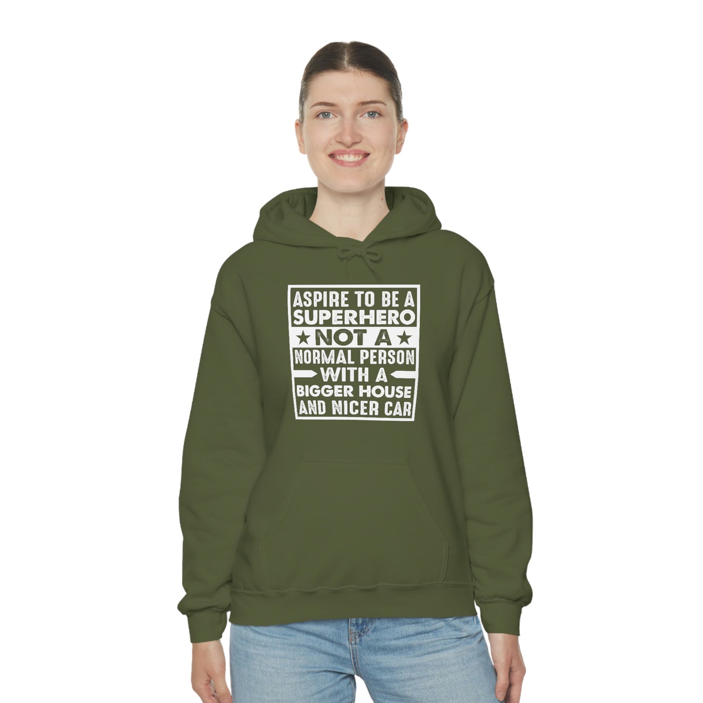 Andrew Tate Quote Hoodie: “Aspire to be a superhero”  Unisex Heavy Blend™ Hooded Sweatshirt