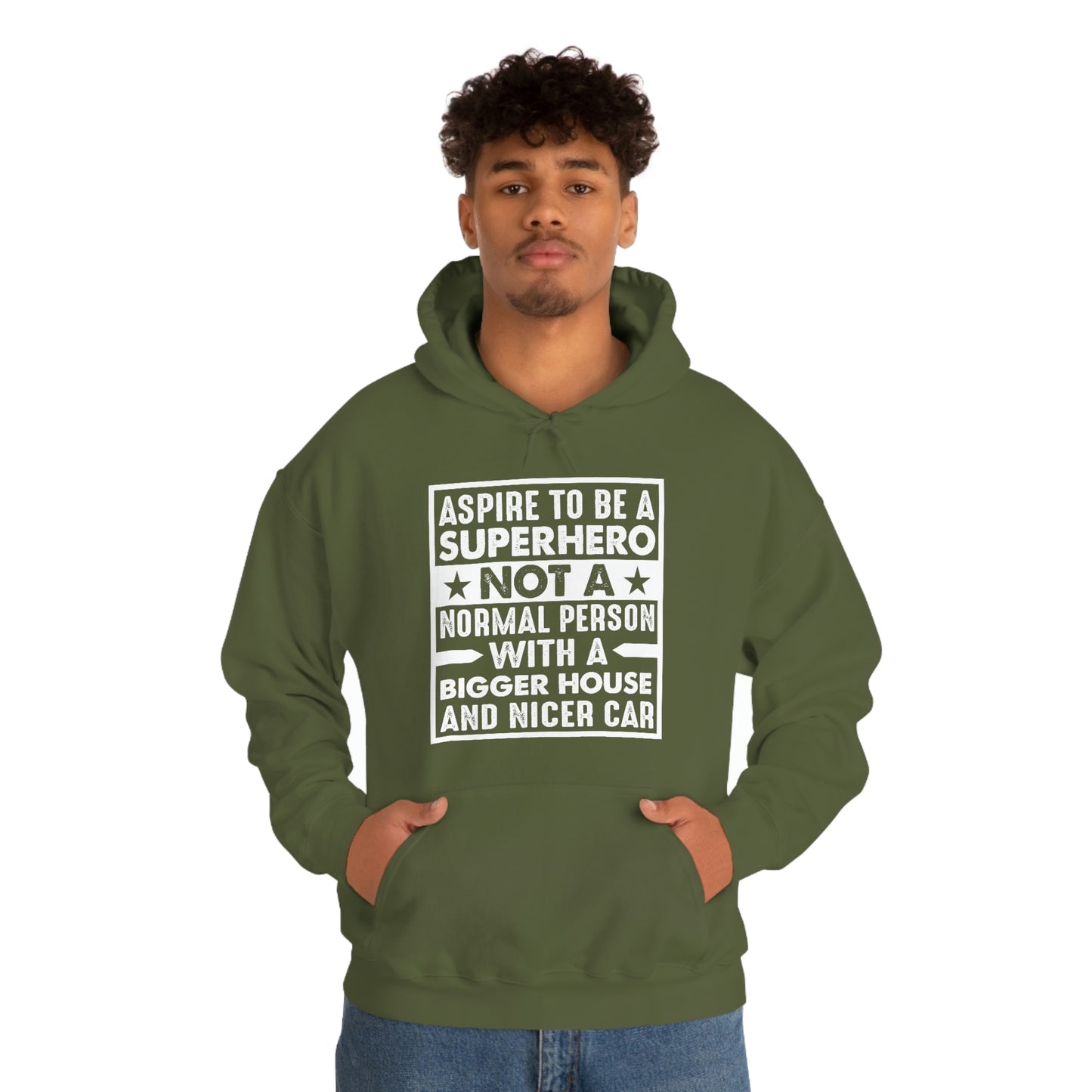 Andrew Tate Quote Hoodie: “Aspire to be a superhero”  Unisex Heavy Blend™ Hooded Sweatshirt