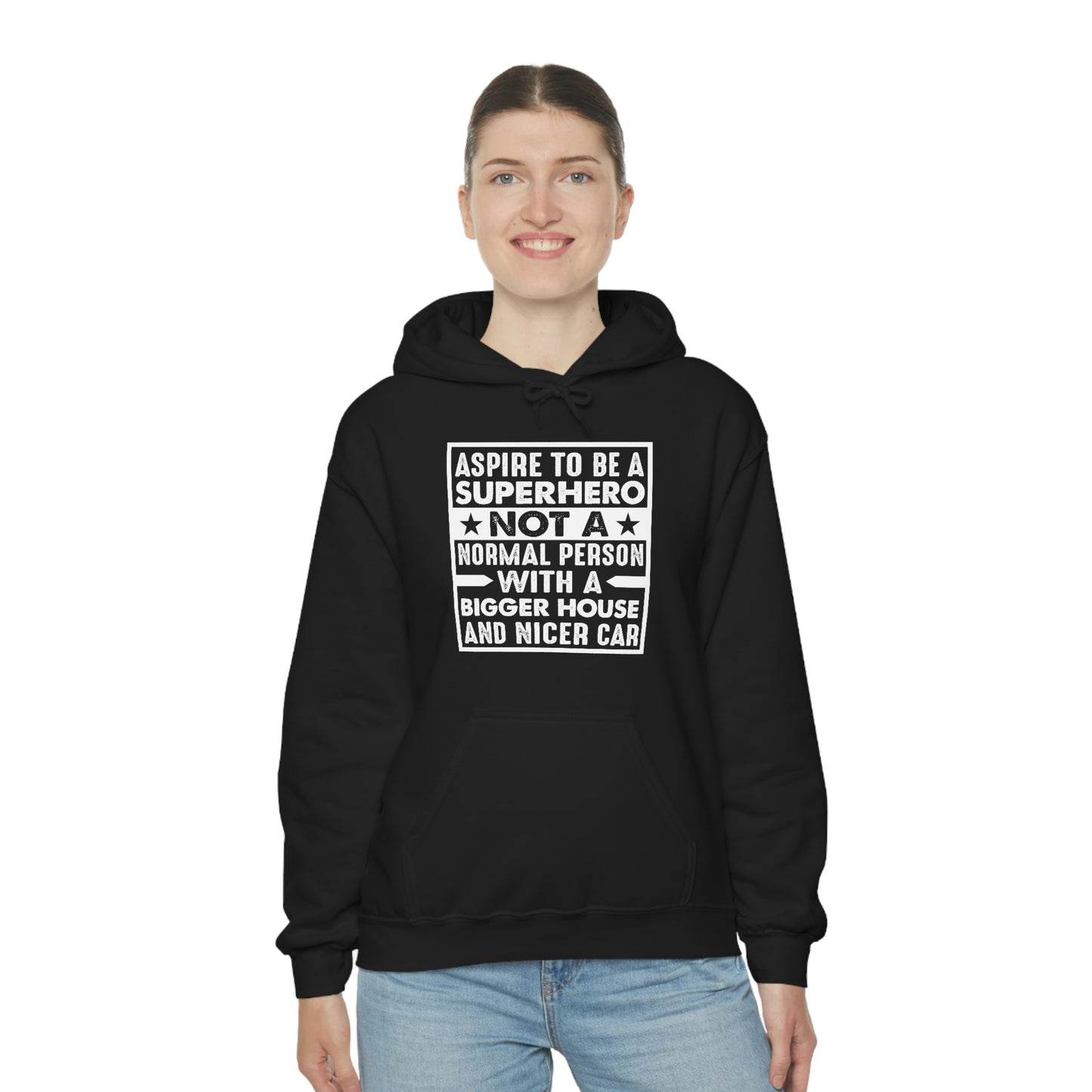 Andrew Tate Quote Hoodie: “Aspire to be a superhero”  Unisex Heavy Blend™ Hooded Sweatshirt